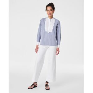 Spanx Poplin Tuxedo Shirt Postal Blue Narrow White Stripe Size Small new